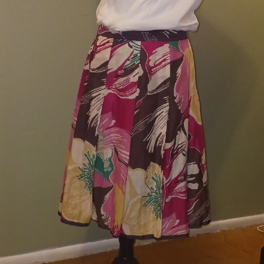 Anne Klein Floral A-Line Skirt - Pink, Brown, and Yellow